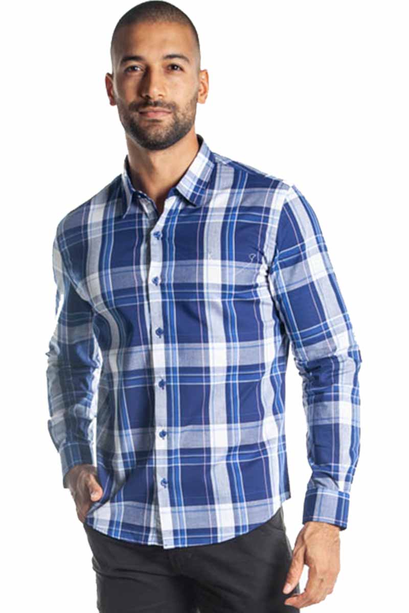 camisa manga longa xadrez azul